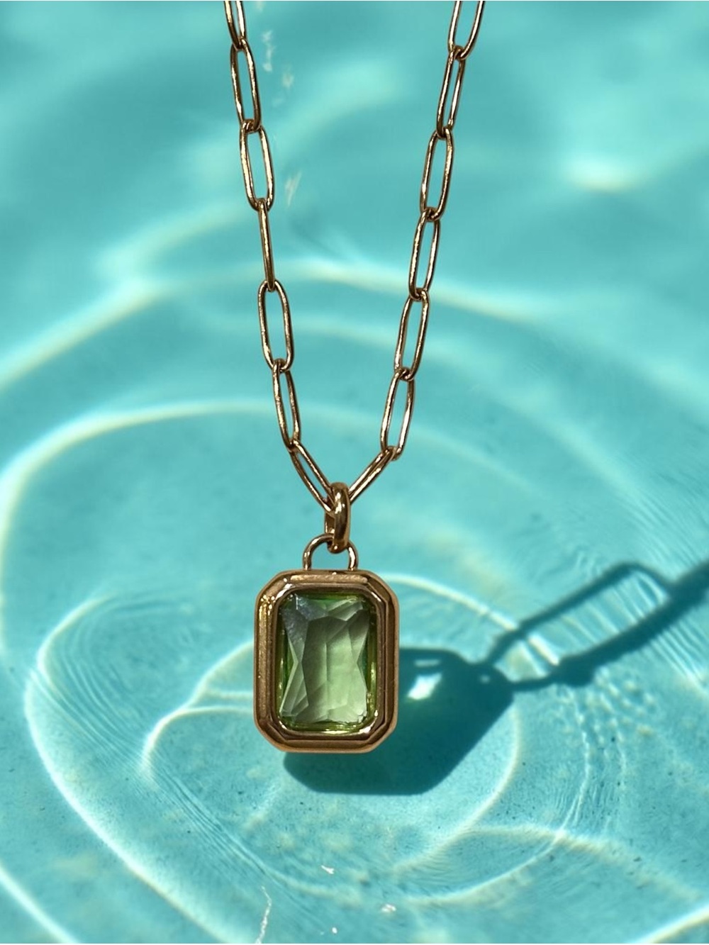 Gold Chain Necklace with Green Gemstone Pendant